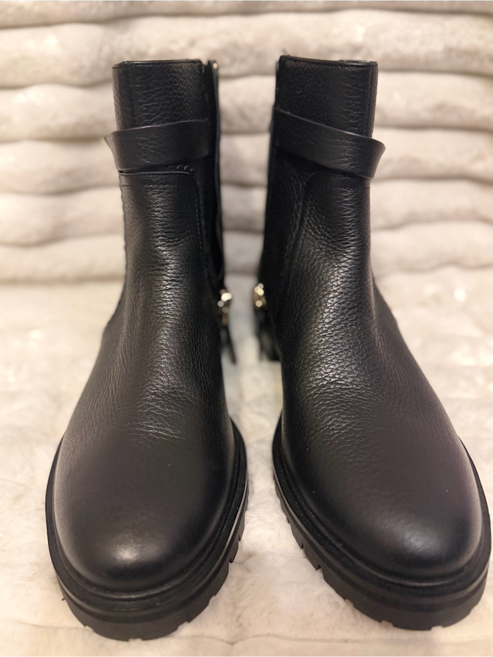kate spade Black Leather Ankle Booties with Gold Accent - Picture 2 of 9